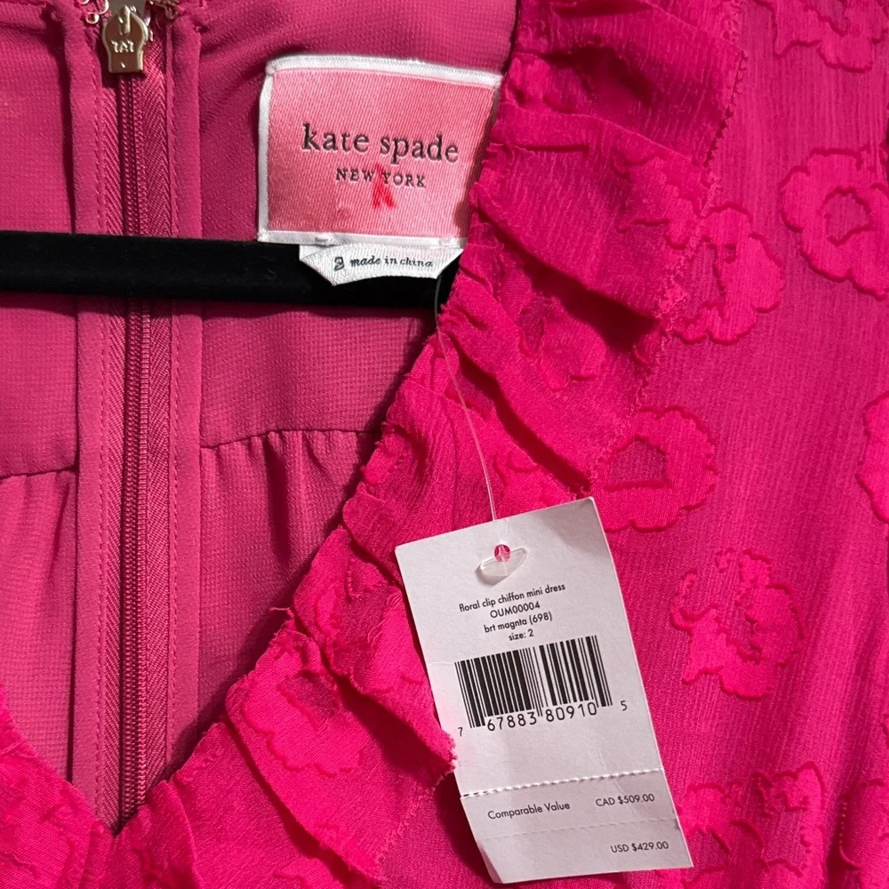 Kate‎ Spade Floral Clip Chiffon Mini Dress Magenta Coquette Preppy Garden Party